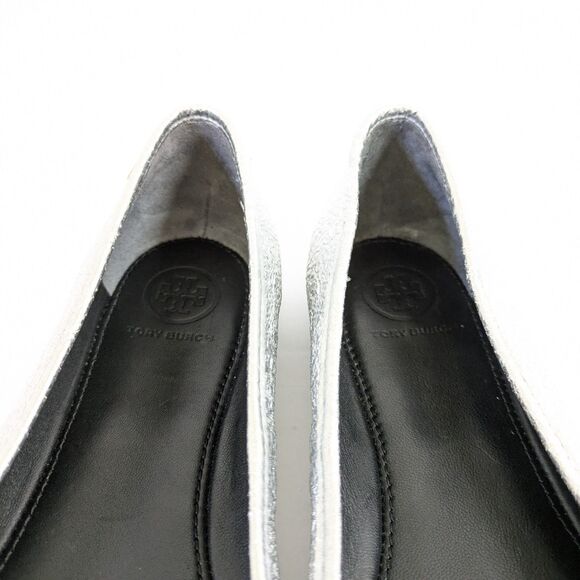 Tory Burch Laila 2 Driver Size 7M Ballet Flats Crinkle Metallic Silver Sparkle - Picture 10 of 14